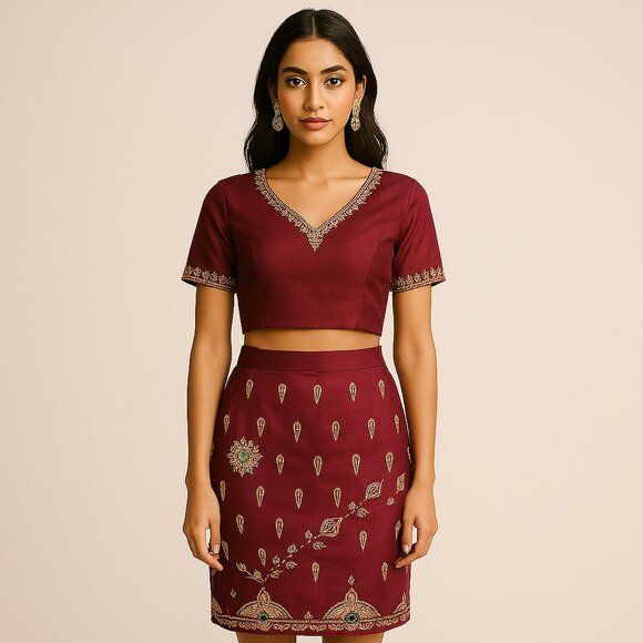 Alchemy chiffon sequin Indian Ethnic embroidered free size wrap skirt - Picture 1 of 7